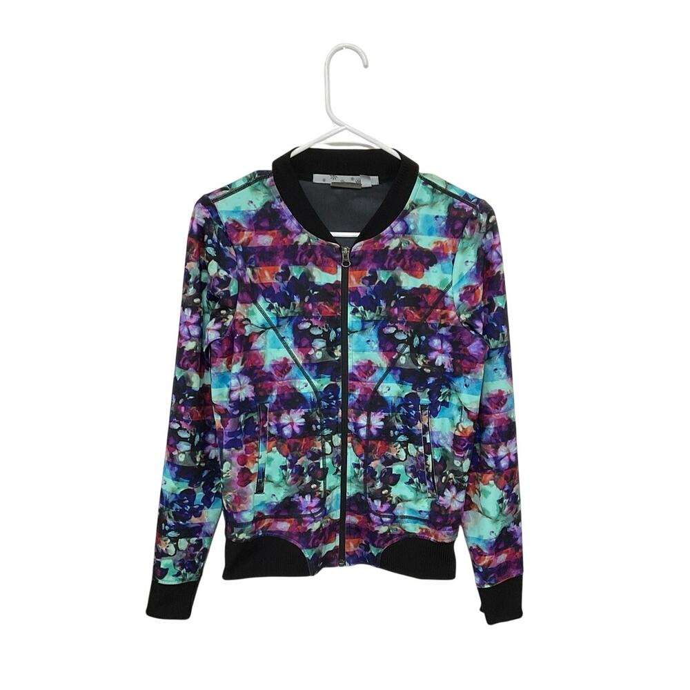 Athleta Floral Fade Bombtastic Jacket Size XS Zip Front Ribbed Trim - Picture 8 of 8